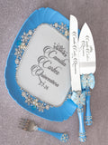 Light Blue Quinceanera Snowflake theme cake knife set with plate and fork