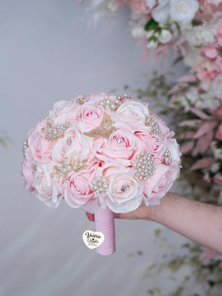 Blush Pink with Gold Quinceanera Bouquet 9 inches