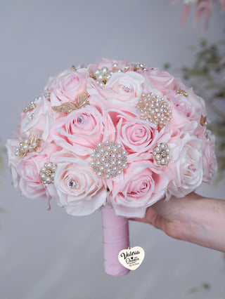 Blush Pink with Gold Quinceanera Bouquet 9 inches