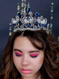 Quinceanera butterfly crown navy blue silver