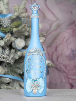 Light Blue Quinceanera Snowflake theme bottle