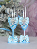 Light Blue Quinceanera Snowflake theme 2 champagne glasses