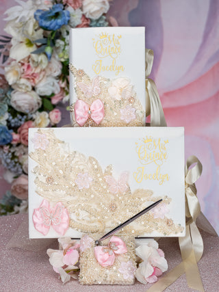 Champagne  Pink quinceanera money card box