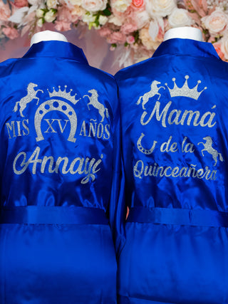 Royal blue with Silver robe for quinceanera