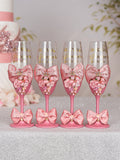 Dusty Pink with Bow quinceanera bottle with 2 glasses