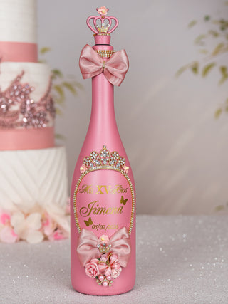 Dusty Pink with Bow quinceanera brindis package with bottle and candle
