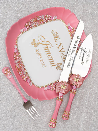 Dusty Pink with Bow quinceanera brindis package with bottle and candle