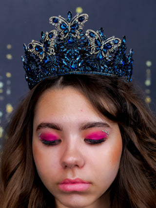 Crown with butterflies navy blue with gold for Quinceanera