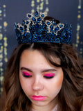 Crown with butterflies navy blue with gold for Quinceanera