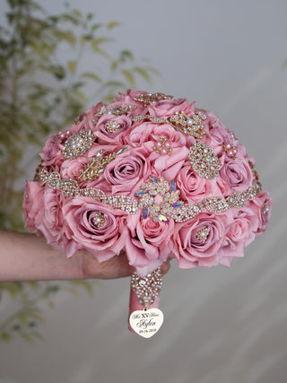 Dusty Rose quinceanera bouquet 9 inches
