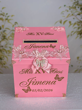 Dusty Rose with Bow quinceanera money card box
