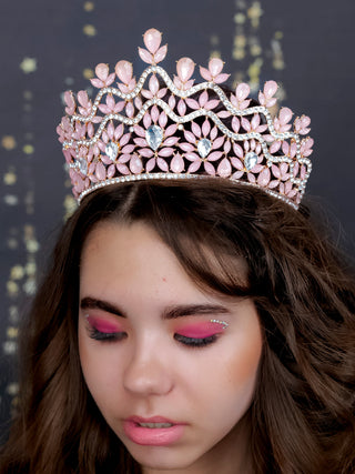 Big Light Pink Gold Quinceanera Crown