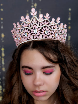 Big Light Pink Gold Quinceanera Crown