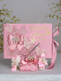 Dusty Pink with Bow Quinceanera theme pillows set, guest book with album de fotos