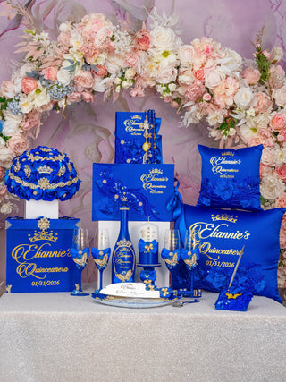 Royal Blue with Gold Butterfly Quinceanera bible and guest book