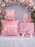 Dusty Pink with Bow quinceanera bible, rosary and guest book