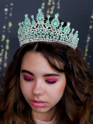 Sage Green Quinceanera Crown with Silver