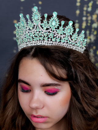 Sage Green Quinceanera Crown with Silver