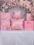 Dusty Pink with Bow quinceanera bible, rosary and guest book