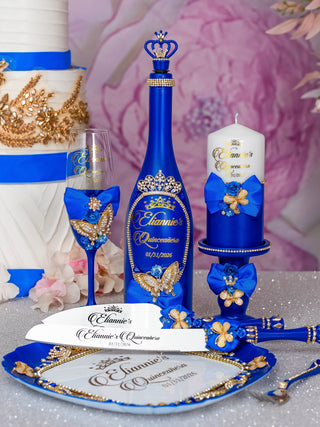 Royal blue with gold butterfly quinceanera brindis package