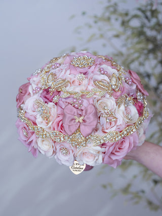 Dusty Rose with Bow Quinceanera Bouquet 13 inches