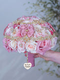 Dusty Rose with Bow Quinceanera Bouquet 13 inches