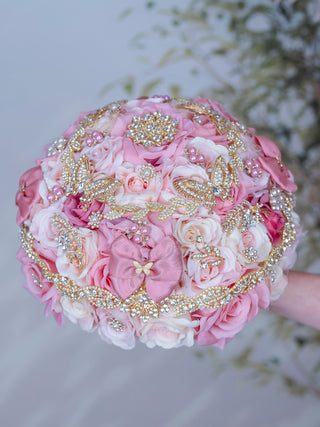 Dusty Rose with Bow Quinceanera Bouquet 9 inches