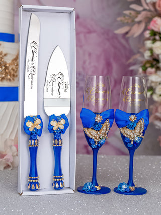 Royal blue with gold butterfly quinceanera brindis package