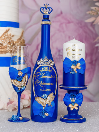 Royal blue with gold butterfly quinceanera brindis package