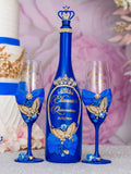 Royal blue with gold butterfly quinceanera bottle