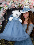 Dusty Blue Silver Teddy Bear for Quinceanera