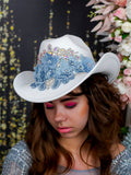 Dusty Blue Silver Quinceanera Tejana Hat