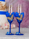 Royal blue with gold butterfly quinceanera bottle