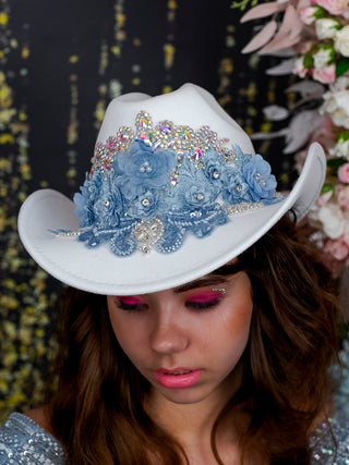 Dusty Blue Silver Quinceanera Tejana Hat