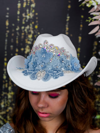 Dusty Blue Silver Quinceanera Tejana Hat