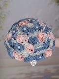 Dusty Blue Rose Gold Quinceanera Bouquet 9 inches