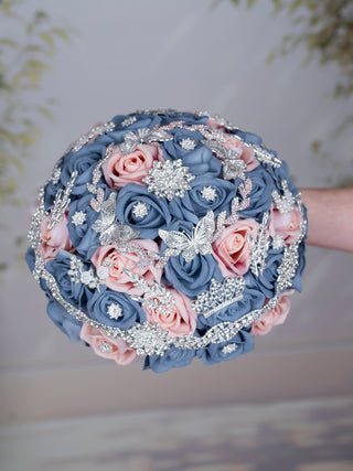 Dusty Blue Rose Gold Quinceanera Bouquet 13 inches