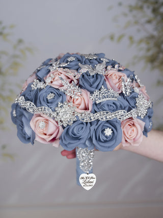 Dusty Blue Rose Gold Quinceanera Bouquet 13 inches