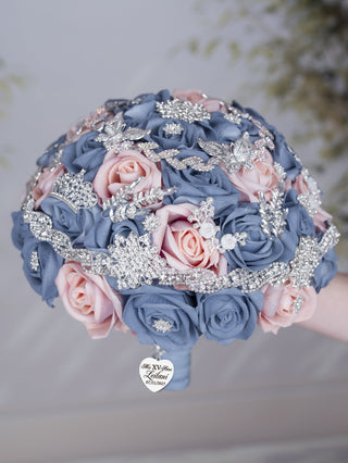 Dusty Blue Rose Gold Quinceanera Bouquet 13 inches