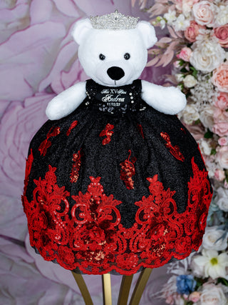Black with Red teddy bear for Quinceanera