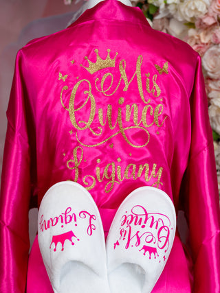 Sweet 16 Fuchsia with Gold robe with slippers