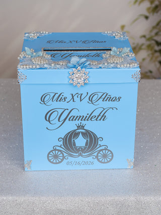 Light Blue Cinderella Quinceanera theme Bible with Rosary (in english)