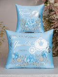 Light Blue Cinderella Quinceanera package of pillows set, Bible, rosary and guest book