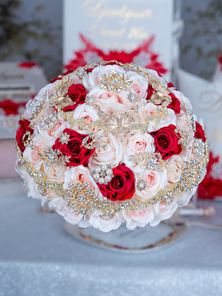 Champagne Red Quinceanera Bouquet 9 inches