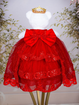Red Lace with Bow Teddy Bear for Quinceanera