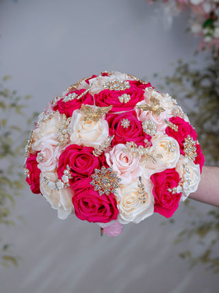 Blush White Fuchsia quinceanera bouquet 9 inches