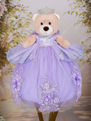 Lilac Silver with Bow Brown Teddy Bear for Quinceanera