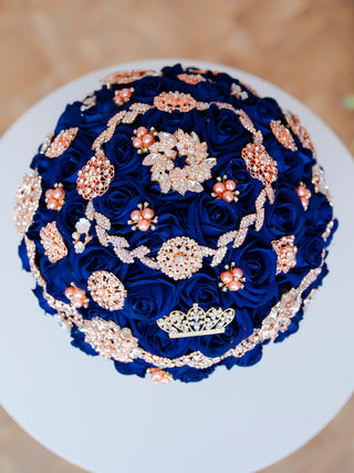 Navy blue with Rose Gold Quinceanera Bouquet 9 inches