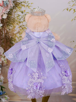 Lilac Silver with Bow Brown Teddy Bear for Quinceanera