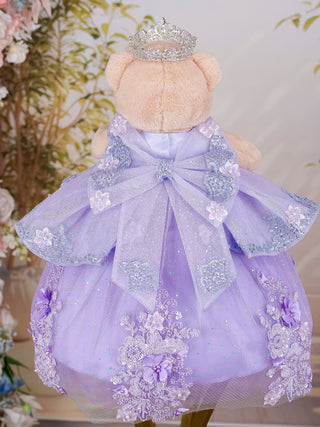Lilac Silver with Bow Brown Teddy Bear for Quinceanera